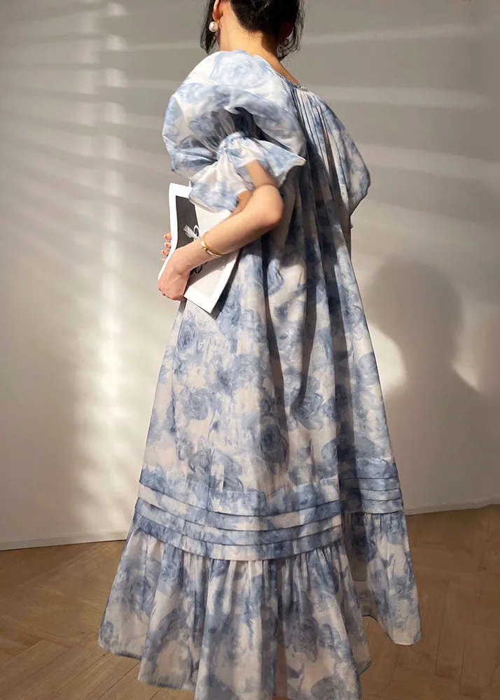 Bohemian Blue O Neck Patchwork Print Chiffon Dresses Summer LC0494