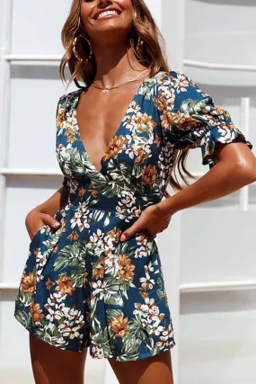 Bohemian Deep V Neck Printed Rompers