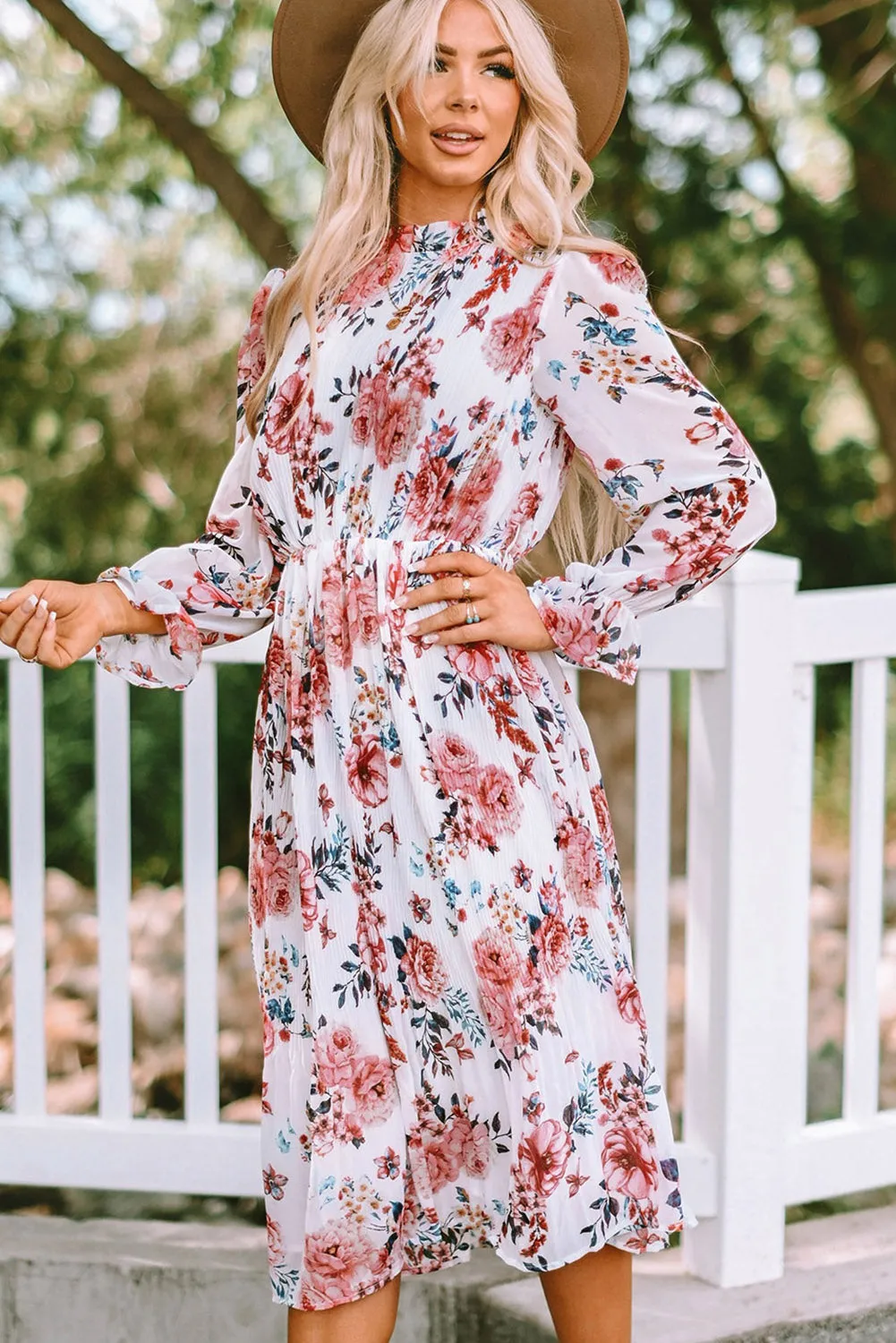 Bohemian Mock Neck Midi Dress