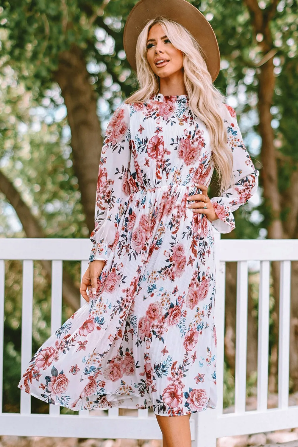 Bohemian Mock Neck Midi Dress