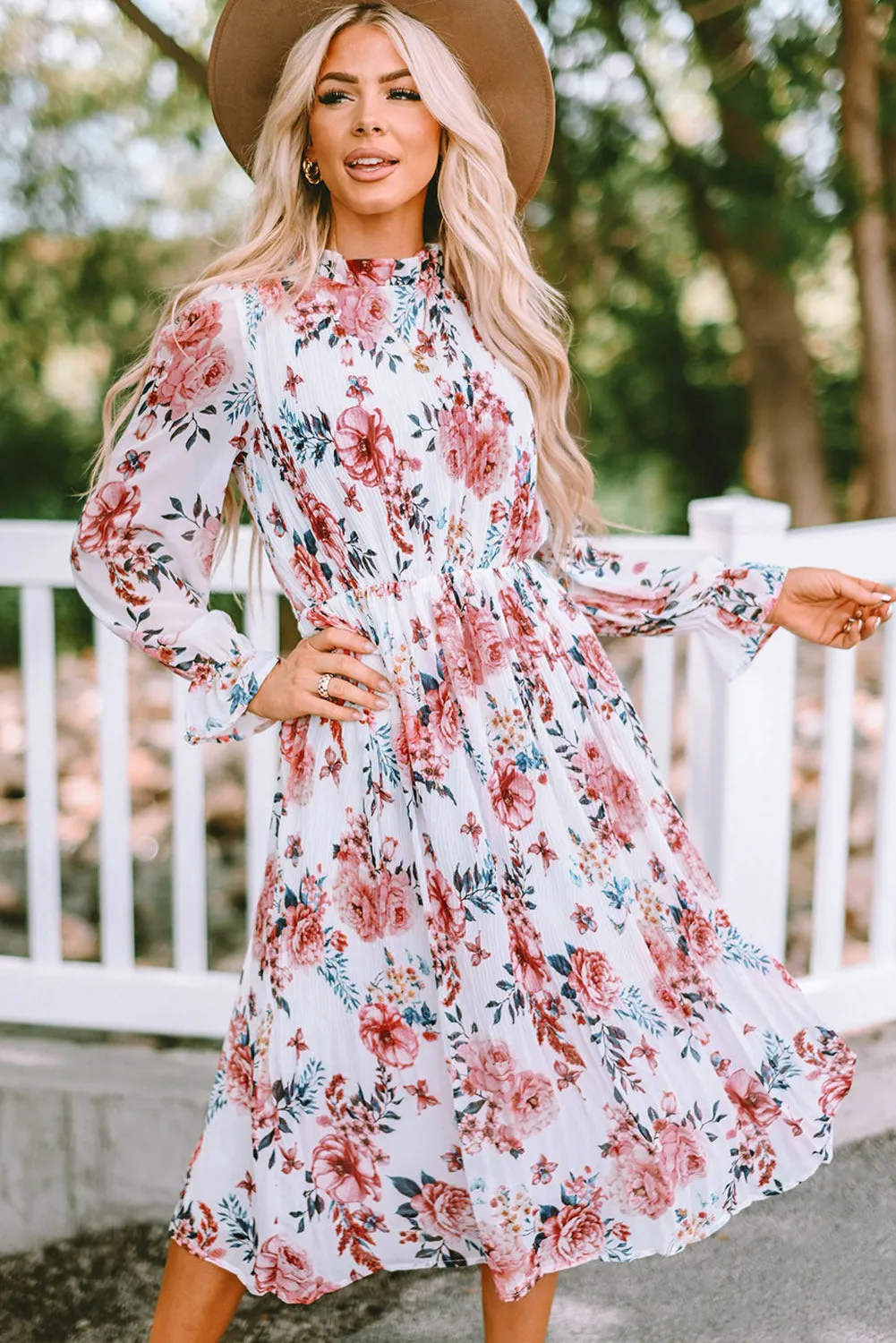 Bohemian Mock Neck Midi Dress