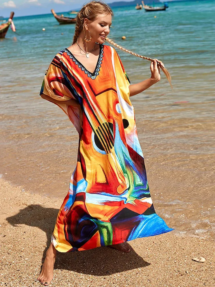 Bohemian Print Beach Style Maxi Dress Robe Cover Ups