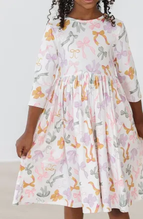 Boho Bows 3/4 Sleeve Pocket Twirl Dress