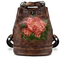 Boho Womens Genuine Leather Backpack Purse Small Shoulder Bag for Women