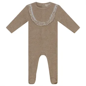 Bondoux Bebe Beige/Rouge Floral Ruffle Footie