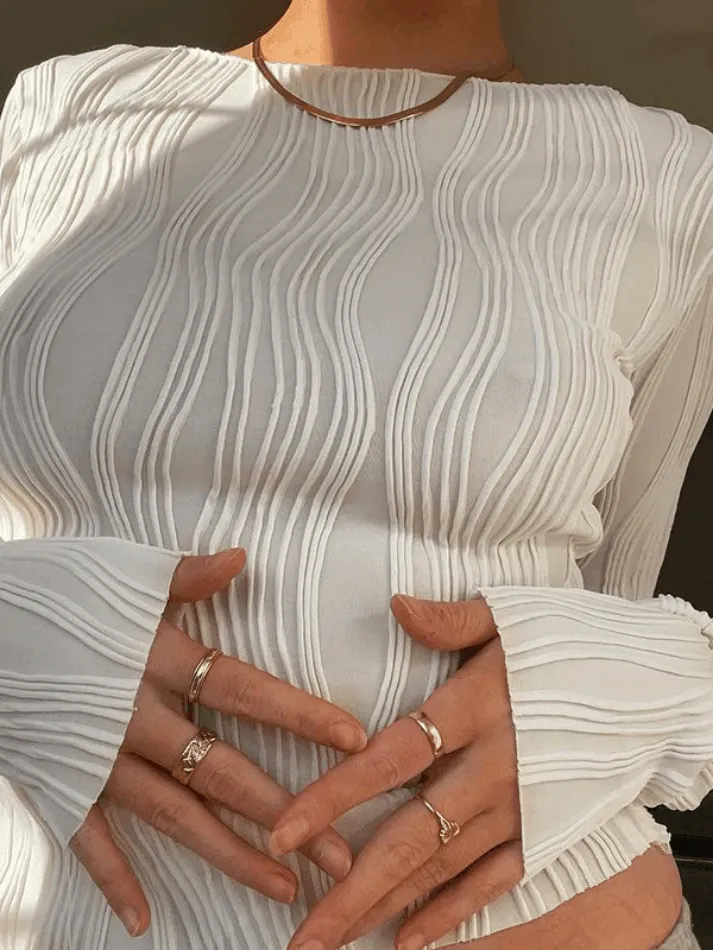 Bonnyshow Textured Stripe Long Sleeve Tee