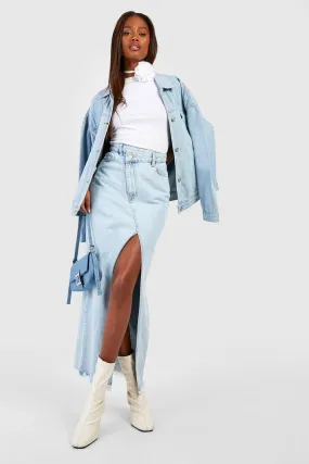 Boohoo Asymmetrical Denim Skirt with Front Camera Slits, Blue