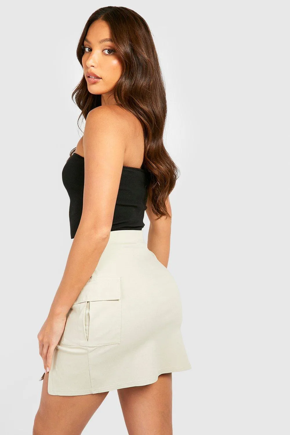 Boohoo High Mini Skirt with Cargo Pockets, Gray