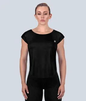 Born Tough Capped Sheer Black Sleeveless Crossfit Shirt for Women