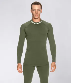 Born Tough Mock Neck Long Sleeve Compression Crossfit Shirt For Men Military Green