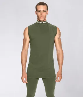 Born Tough Mock Neck Sleeveless Base Layer Crossfit Shirt For Men Military Green