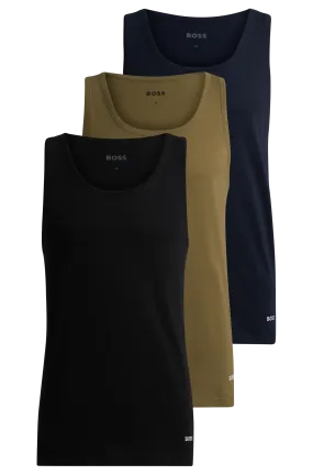 BOSS Men's 3 Pack Classic Tank Tops - Black/Navy/Olive