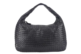 BOTTEGA VENETA INTERCCIATO HOBO BLACK LEATHER SILVER HARDWARE NO DUST COVER