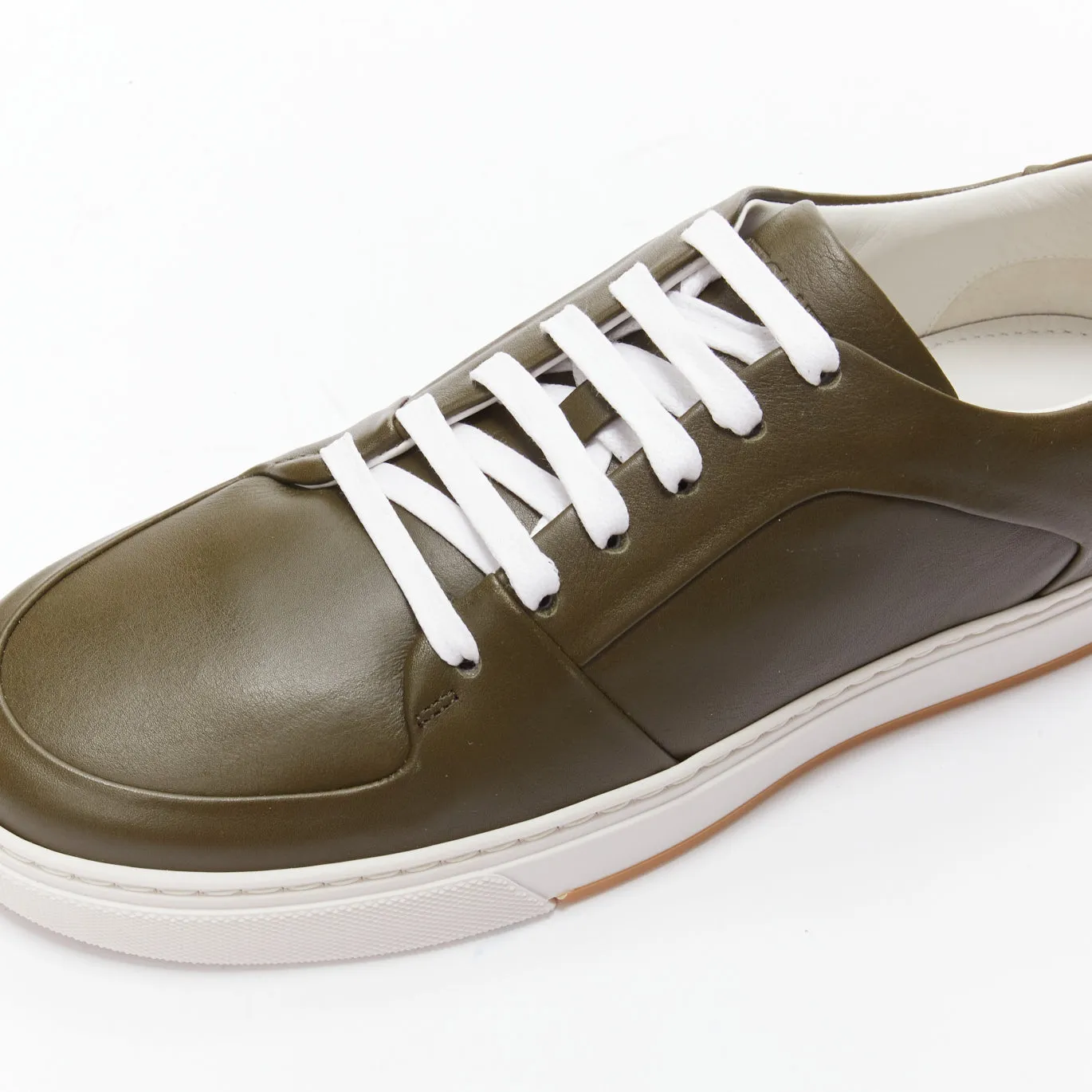 BOTTEGA VENETA Speedster khaki green calf leather low top sneakers EU39.5