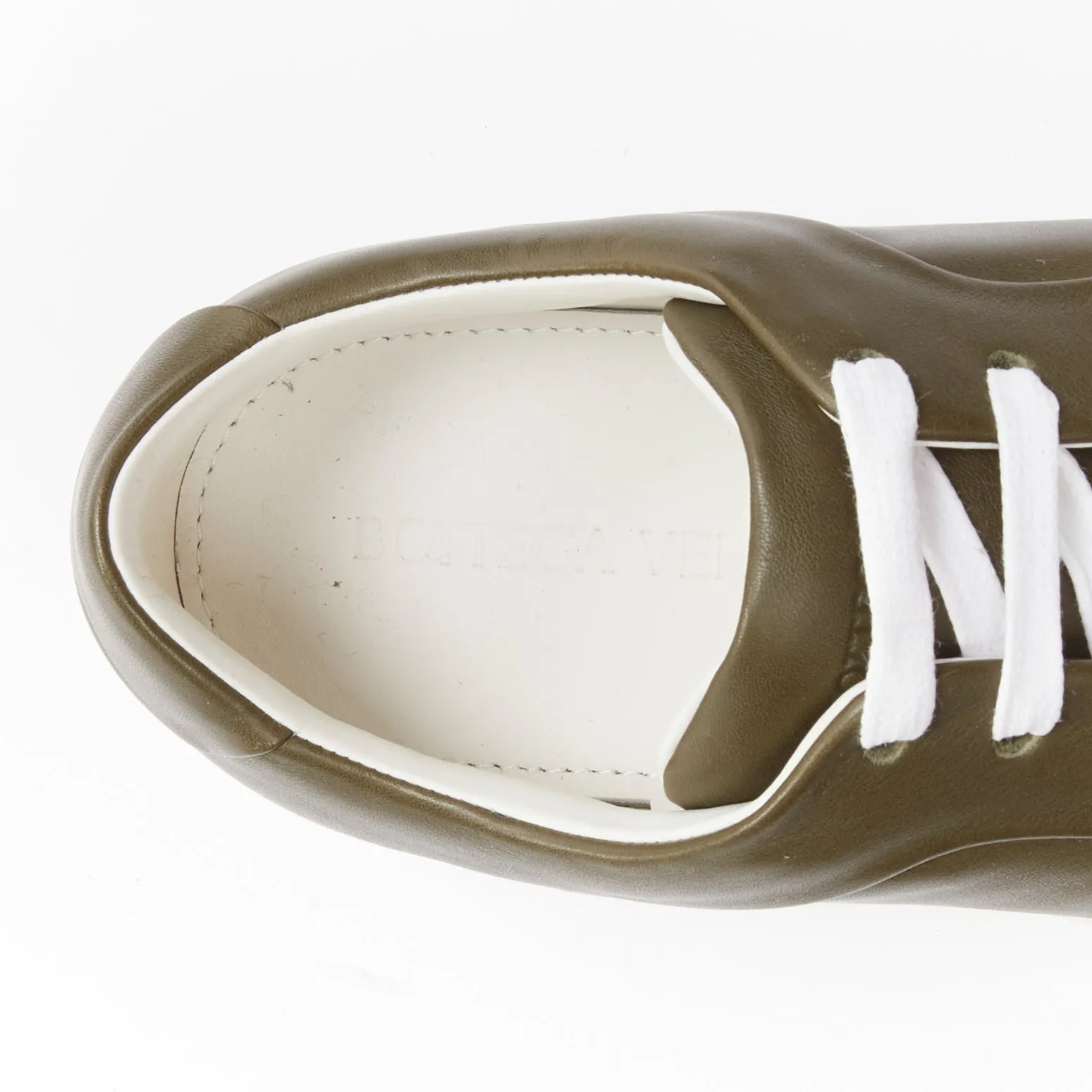 BOTTEGA VENETA Speedster khaki green calf leather low top sneakers EU39.5