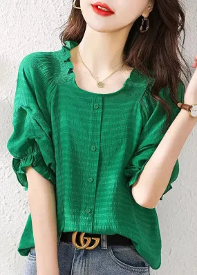 Boutique Green Ruffled Patchwork Chiffon Shirts Tops Summer LY6918