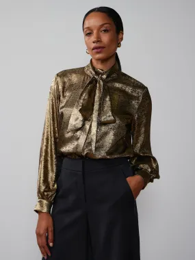 Bow Detail Balloon Sleeve Metallic Top