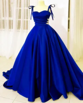 Bow Straps Sweetheart Ball Gown Satin Dress A-Line Princess Prom Dresses