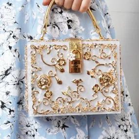 Box evening  diamond flower Clutch Bag