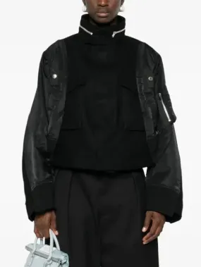 Boxy Paneled Bomber Jacket in Black