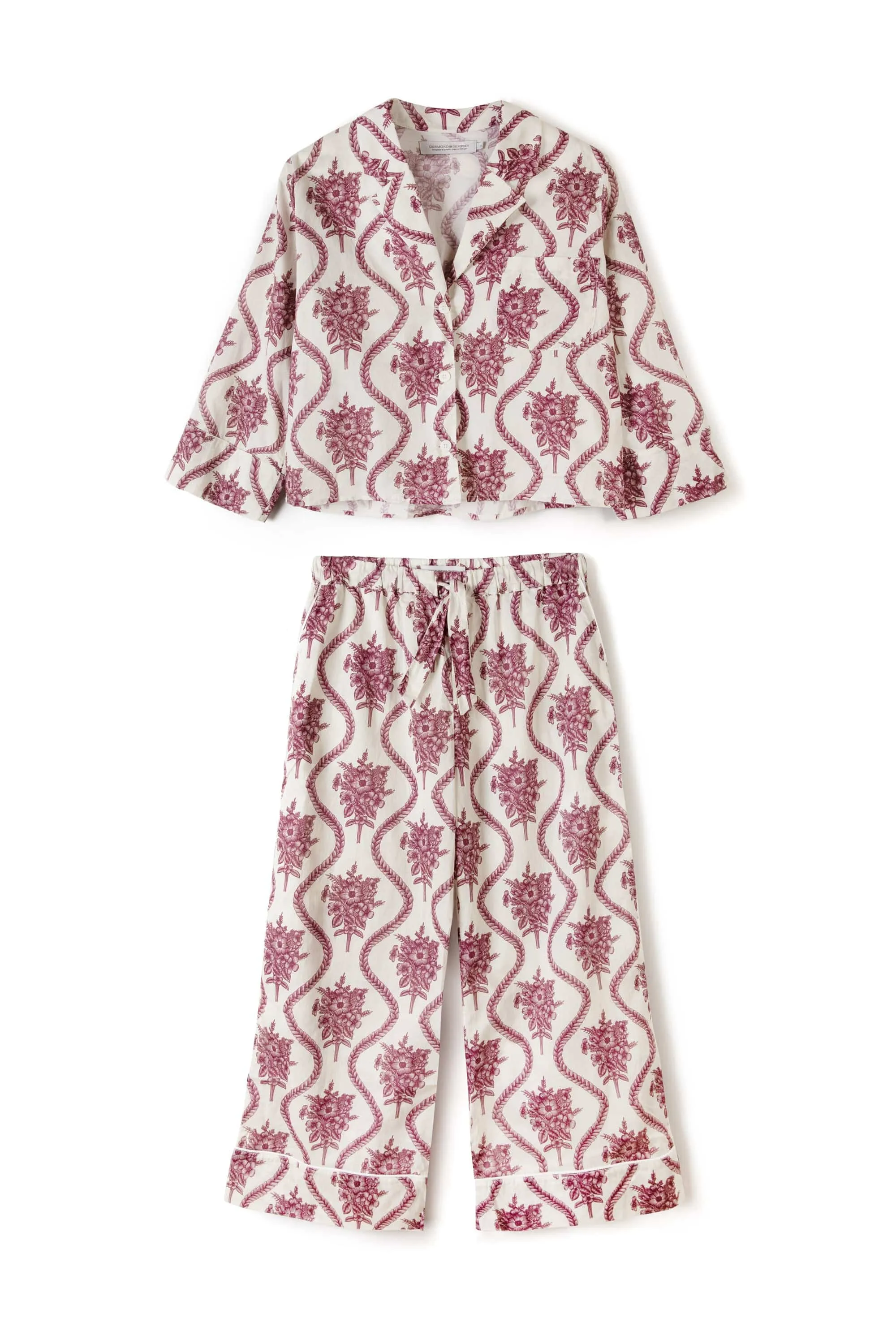 Boxy Shirt and Wide Leg Trouser Set Alpen Flora Print Cream and Pink