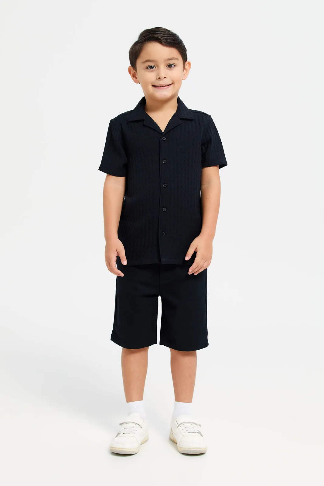 Boys Black Solid Chino Shorts