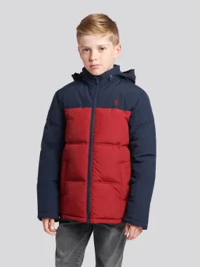 Boys Colour Block Puffer Coat Biking Red