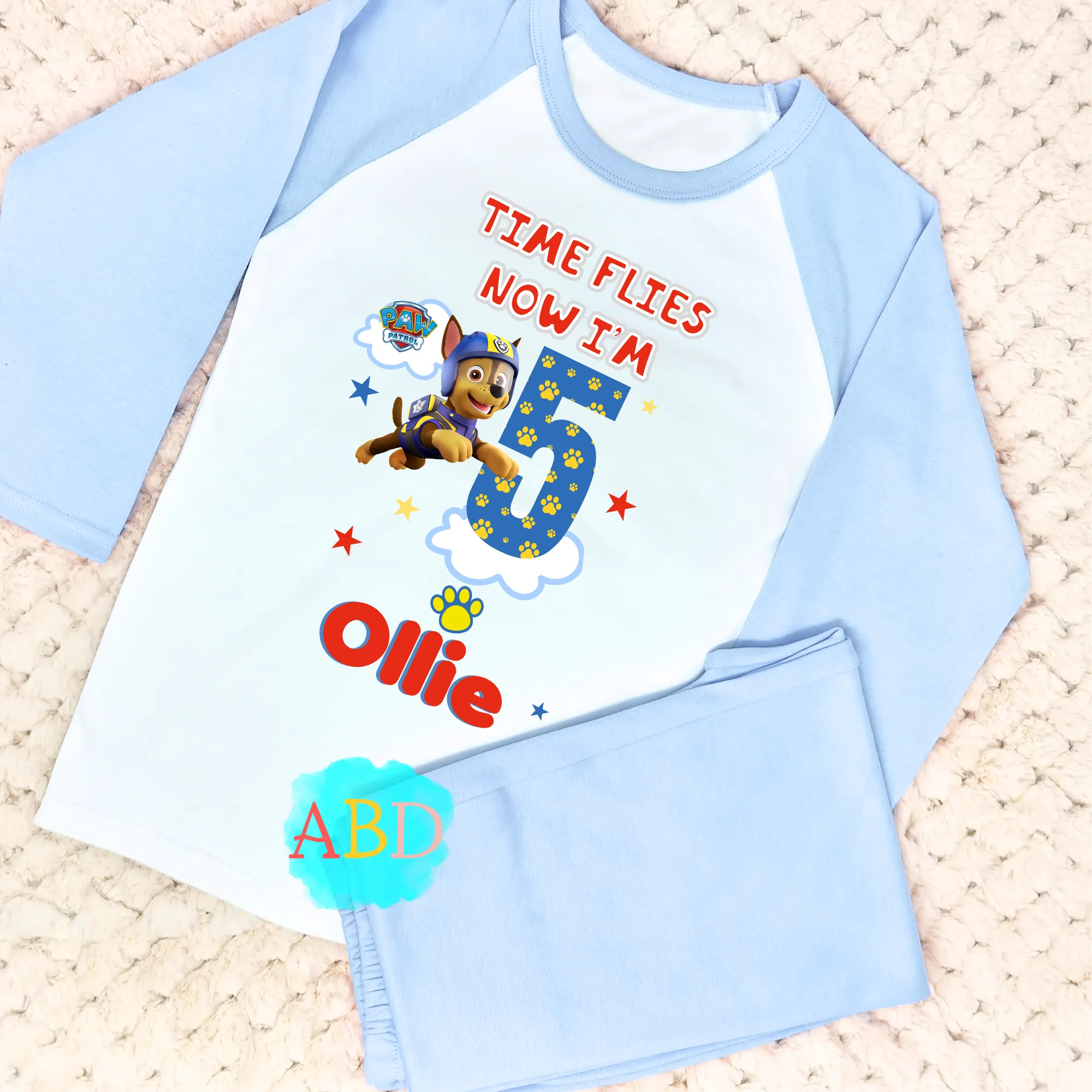 Boys' Personalised Time Flies Paw Patrol Birthday Pyjamas, Birthday PJs