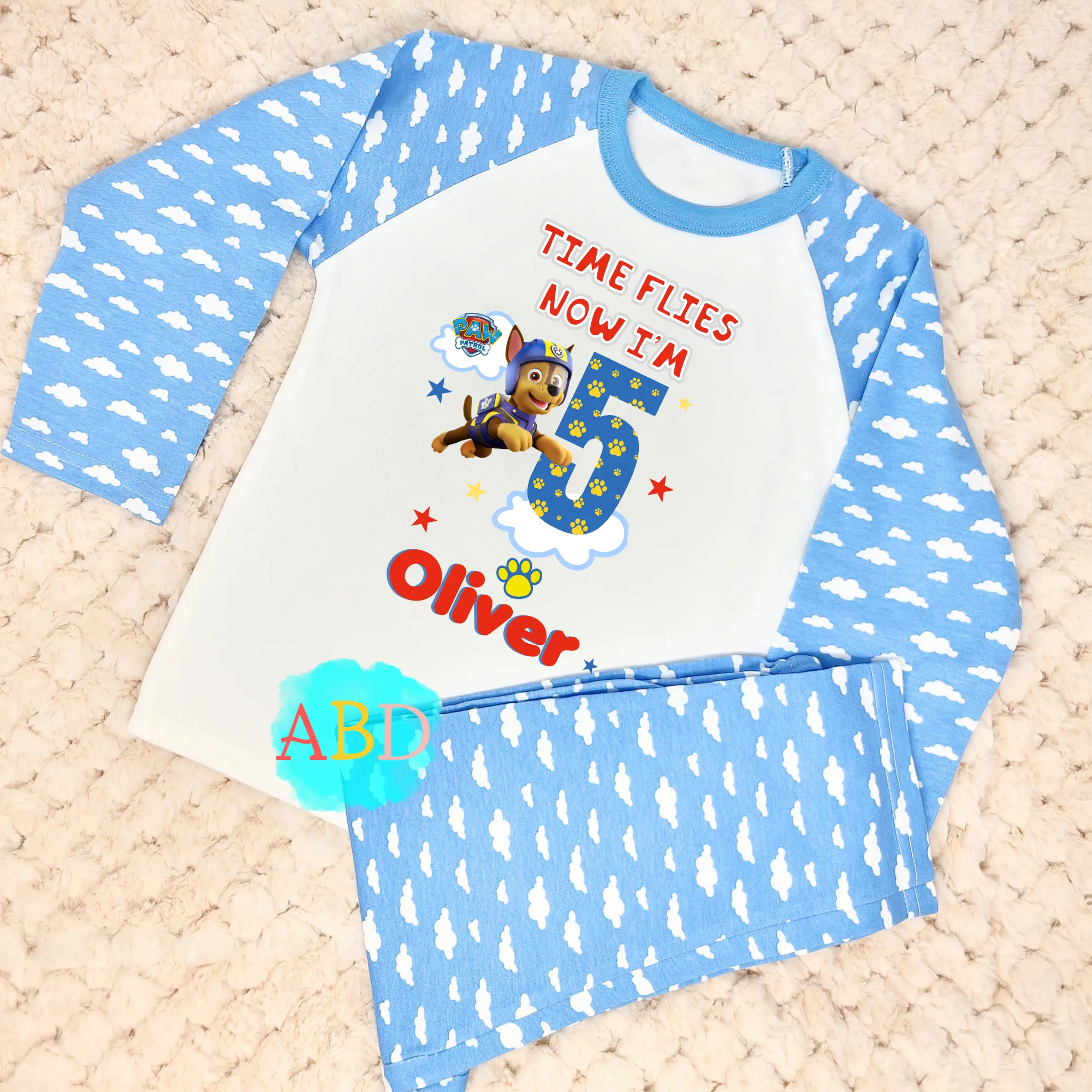Boys' Personalised Time Flies Paw Patrol Birthday Pyjamas, Birthday PJs