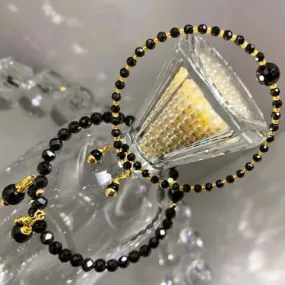 Bracelet:  Super Sparkly Black Spinel 'N Gold Duo Stack