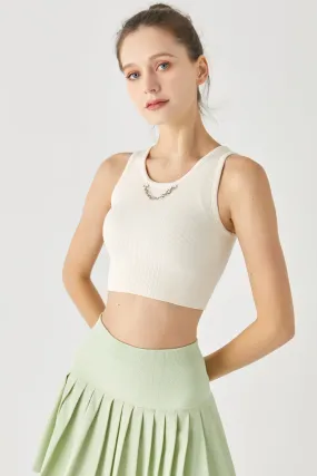Breathable Seamless Knit Sports Bra with Built-in Cups