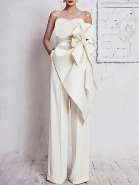 Bridal Shower Wedding Dresses Jumpsuits Sweetheart Strapless Floor Length Satin Bridal Gowns With Bow(s) Ruffles 2023 Summer Wedding Party, Women's Clothing