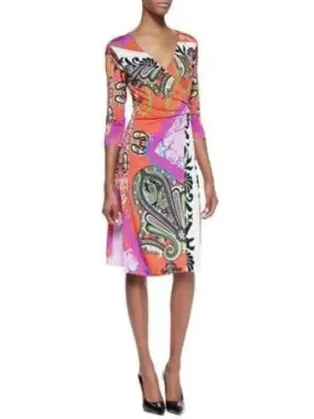Bright Multicolored Printed Jersey Silk Wrap Dress