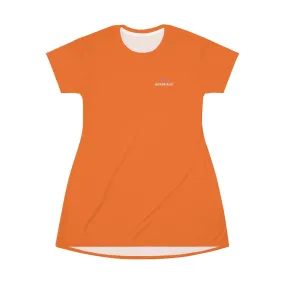 Bright Orange T-Shirt Dress, Solid Color Crewneck Long Tee Shirt Dress For Women - Made in USA