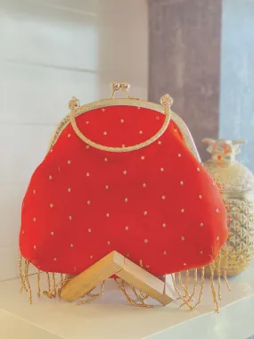Bright Red Vintage Handbag With Tassel Latkan