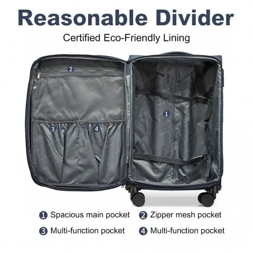 British Traveller 24 Inch Expandable Soft Shell Suitcase with TSA Lock - Lightweight & Durable - Navy