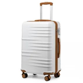 British Traveller 24" Durable Polycarbonate & ABS Hard Shell Suitcase with TSA Lock - White