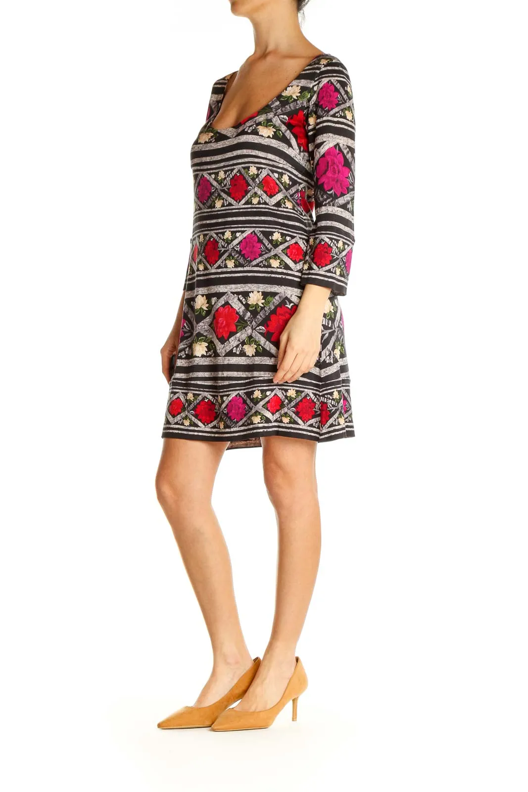 Brown Aztec Print Day Shift Dress