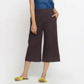 Brown Cotton Flax Elasticated Mid-Rise Culottes