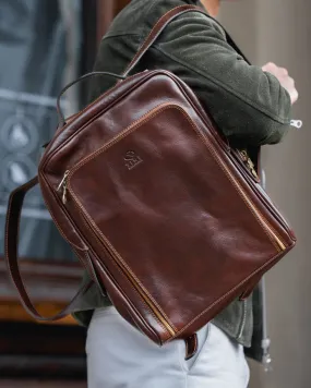 Brown Mens Leather Backpack - the Sun Also Rises  Brown