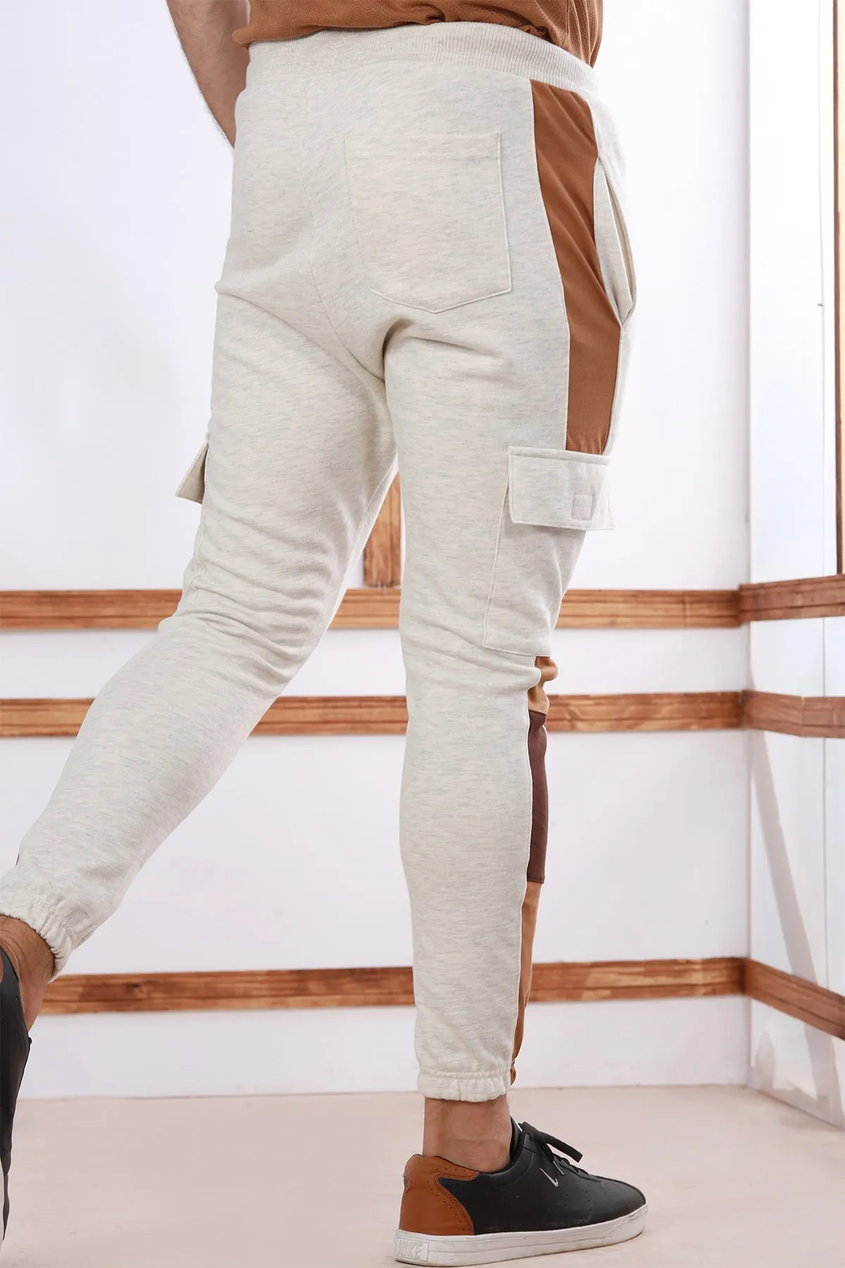 Brown Panel Striped Jog Pants - P22 - MTR035R