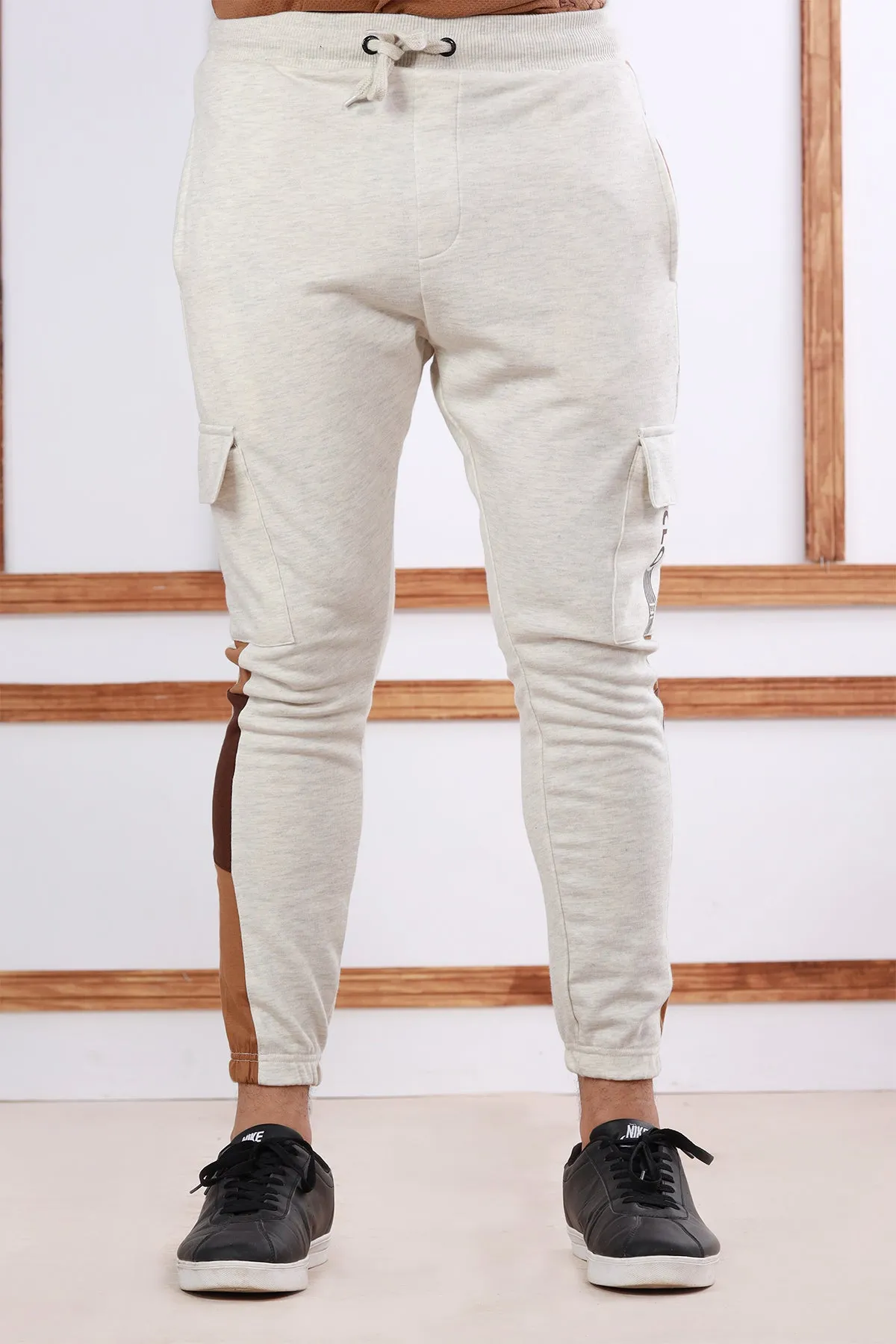 Brown Panel Striped Jog Pants - P22 - MTR035R
