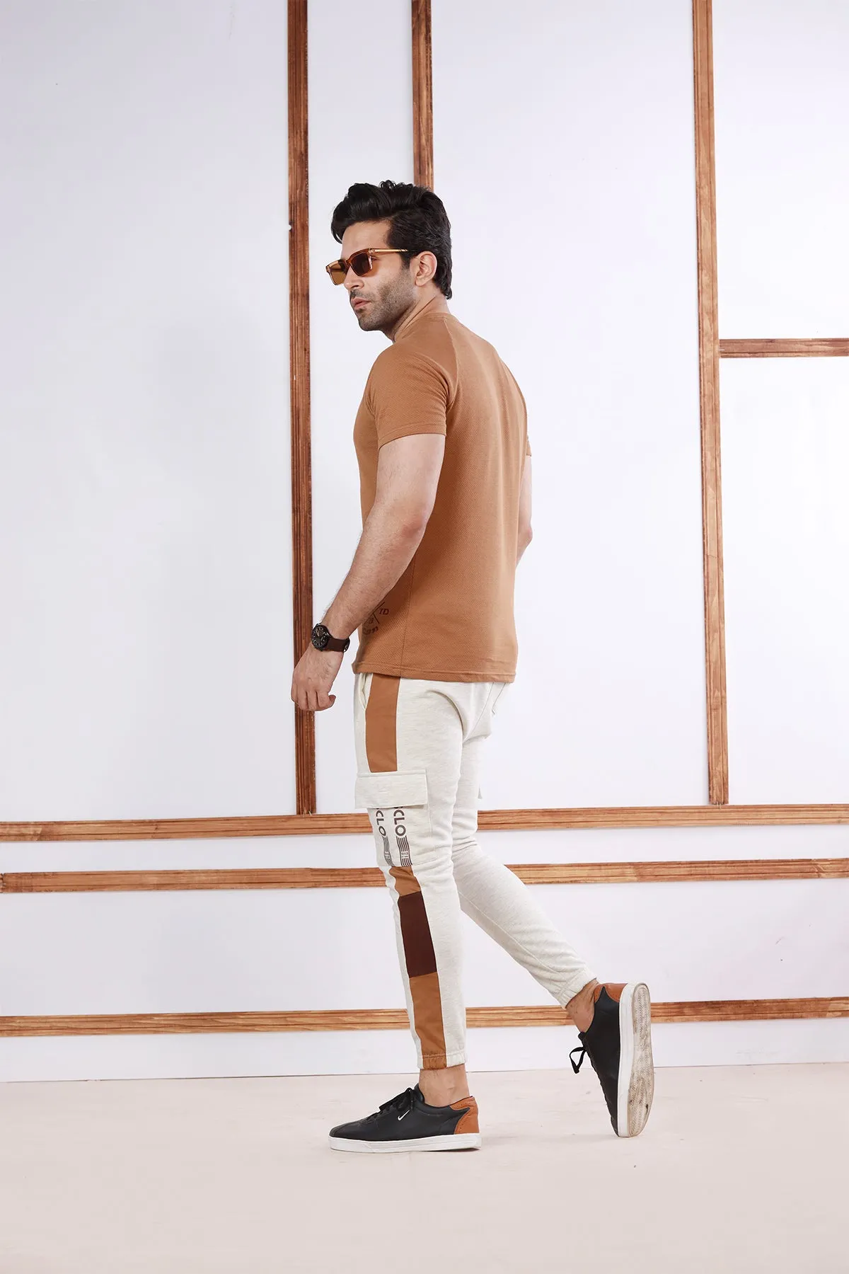 Brown Panel Striped Jog Pants - P22 - MTR035R