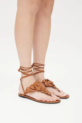 Brown Rose Edition Leather Floral Sandal