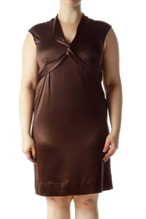 Brown Sleeveless V-Neck Wrap Dress