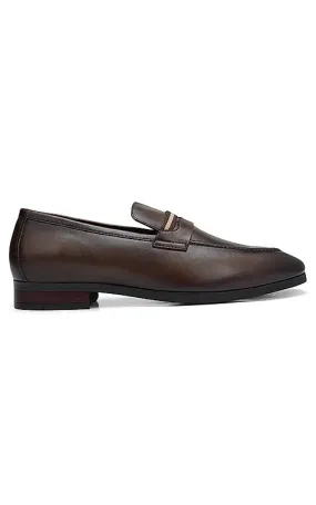 Brown Striped Leather Loafers