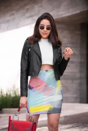 Brush painting texture abstract in blue pink yellow green Pencil Skirt