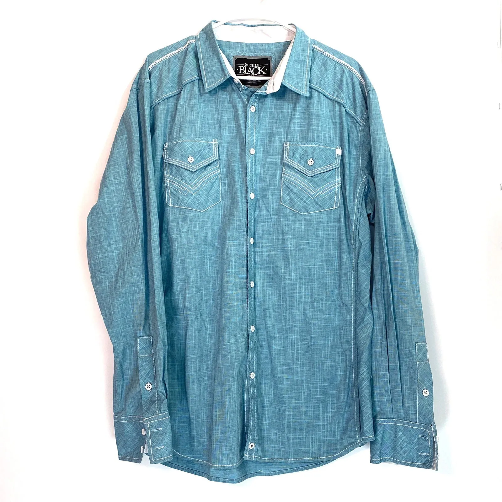 Buckle Black Mens Size XL Aqua Blue Western Shirt Button-Up L/s