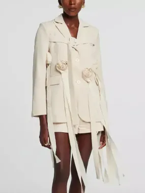 Buckled Tassel Blazer with Rose Appliques