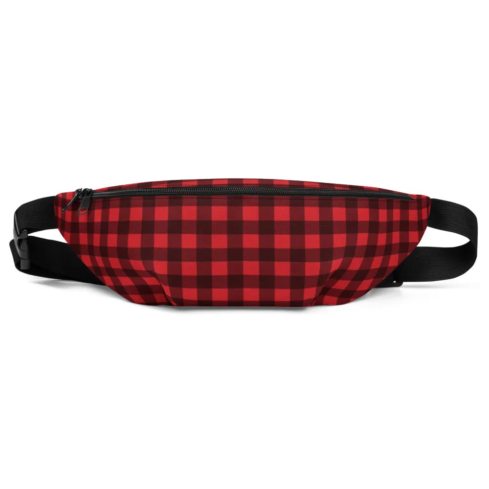 Buffalo Plaid Fanny Pack, Red Black Check Lumberjack Hip Waist Bag, Canvas Belt, Vegan Bag